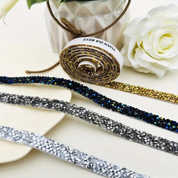 NEW 1 Roll/Yard Rhinestone Strips, Self-Adhesive Crystal Rhinestone Ribbon Multi - Picture 7 of 9